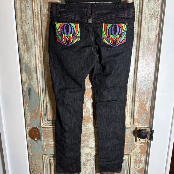Miskeen Jeans Multi Color 5 Pocket 13 Mid Rise Dark Wash Colorful - Picture 1 of 16